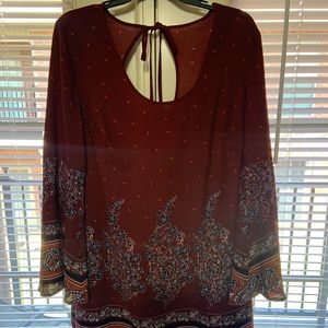 Maroon Floral Open Back Tunic Dress, Size M